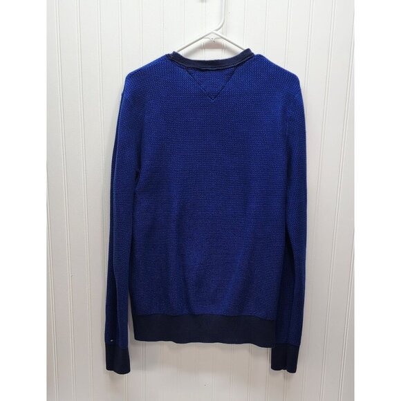 Tommy Hilfiger Mens Blue Textured Knit Crewneck Sweater L Cotton & Ribbed Cuffs - Picture 7 of 11